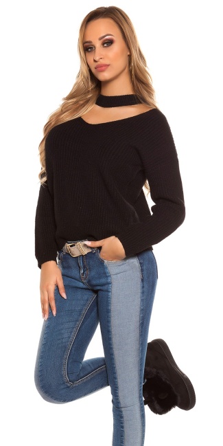 Trendy V-Cut knit jumper Black